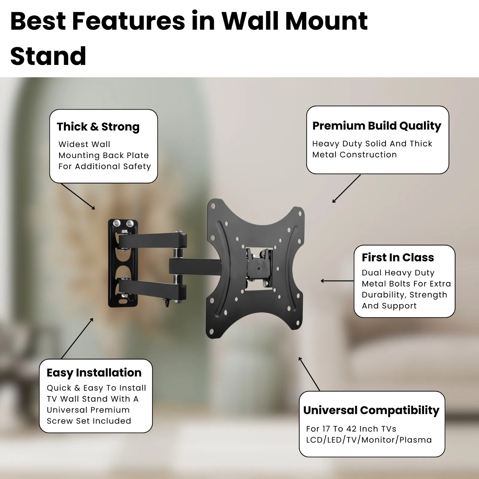 Wall Mount Kit 17" To 42" | Moveable and Adjustable view 2